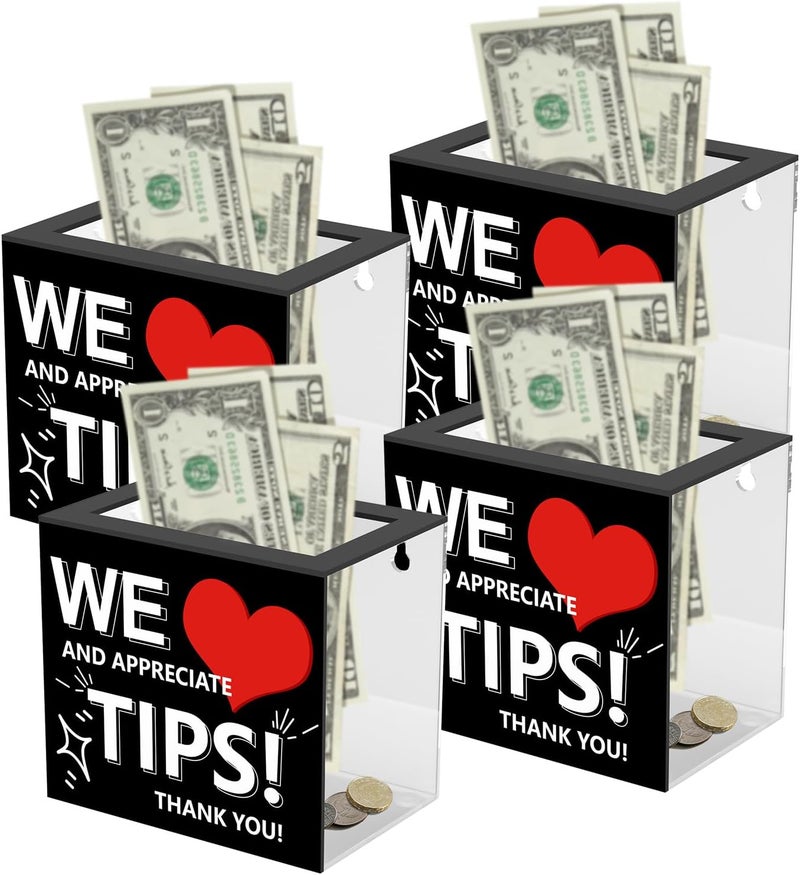 Acfunique 4 PCS Tip Jar for Bartender Acrylic Tip Box for Money Suggestion Donation Jar Box 6 x 4 x 5 Inch Tip Jars Container Collection for Restaurant,Musicians,Driver,Bar - Image 1